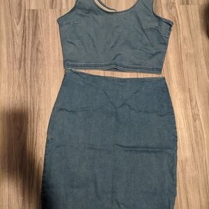 Denim Two Piece Set: Crop Top & High-Waisted Skirt